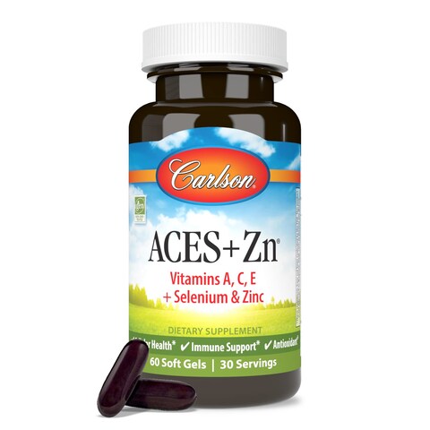 Carlson  ACES  Zn Vitamins A C E  Selenium  Zinc Cellular Health  Immune Support Antioxidant 60 Softgels