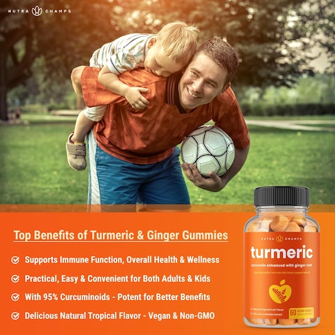 Turmeric Gummies for Adults  Kids with Ginger  Black Pepper Extract  95 Curcuminoids  Vegan Natural Curcumin Joint Support  120 Tumeric Gummy Supplements 2Pack of 60