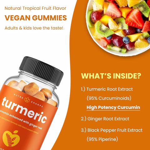 Turmeric Gummies for Adults  Kids with Ginger  Black Pepper Extract  95 Curcuminoids  Vegan Natural Curcumin Joint Support  120 Tumeric Gummy Supplements 2Pack of 60