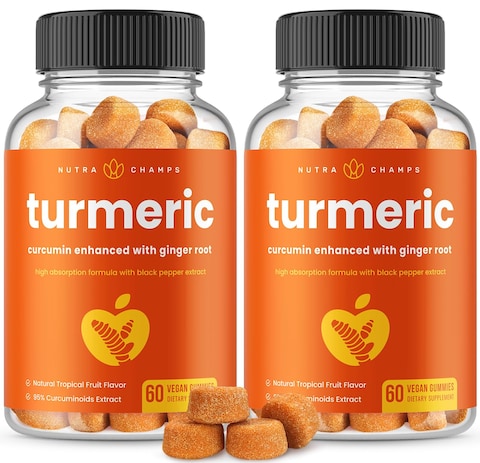 Turmeric Gummies for Adults  Kids with Ginger  Black Pepper Extract  95 Curcuminoids  Vegan Natural Curcumin Joint Support  120 Tumeric Gummy Supplements 2Pack of 60