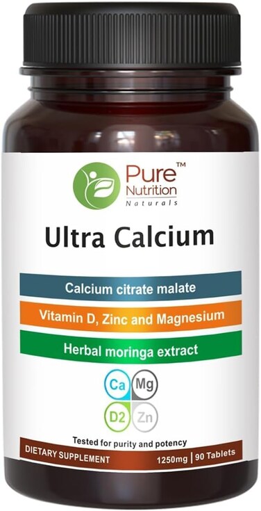 Pure Nutrition Ultra Calcium Citrate 1000mg Highly absorbable Calcium Supplement with Calcium Citrate Malate Vitamin D Zinc and Magnesium  1 Tablet Daily 90 Veg Tabs NonGMO  GlutenFree