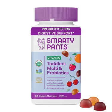 SmartyPants Organic Toddler Multivitamin Gummies Probiotics Omega 3 ALA Vitamin D3 C Vitamin B12 B6 Vitamin A K  Zinc Gluten Free Three Fruit Flavors 60 Count 30 Day Supply