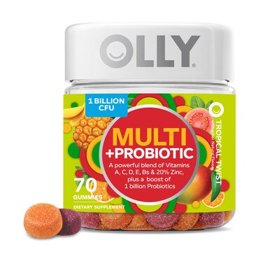 Olly Multi  Probiotic Adult Multivitamin Gummy 1 Billion CFUs Digestive and Immune Support Chewable Supplement 35 Day Supply 70 Gummies Tropical Twist