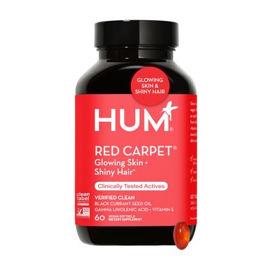 HUM Red Carpet  Skin  Hair Supplement  Black Currant Seed Oil for Glowing Skin  Strong Thicker Hair with Vitamin E  Omegas 36  Hair Growth Vitamins for Women 60 Vegan Softgels
