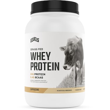 Levels Grass Fed Whey Protein Powder No Artificials 24G of Protein Cappuccino 2LB