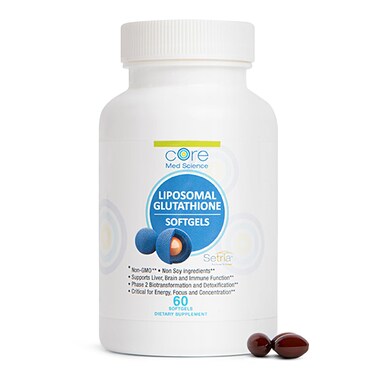 Core Med Science Liposomal Glutathione Supplement 500mg 60 Softgels Pure Reduced Setria with Phospholipid Complex Antioxidant Supplement for Energy and Skin