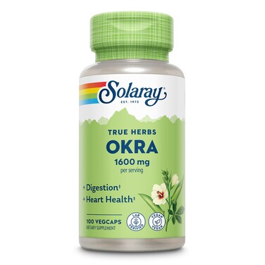 Solaray Okra Fruit 1600 mg Healthy Digestion Regularity and Heart Health Support Supplement Soluble Fiber Lab Verified Vegan 25 Servings 100 VegCaps