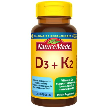 Nature Made Vitamin D3 K2 5000 IU 125 mcg Vitamin D Dietary Supplement for Bone Teeth Muscle and Immune Health Support 30 Softgels 30 Day Supply