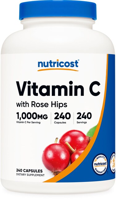 NutricostVitamin C with Rose HIPS 1025mg 240 Capsules  Vitamin C 1000mg Rose HIPS 25mg Premium NonGMO Gluten Free Supplement