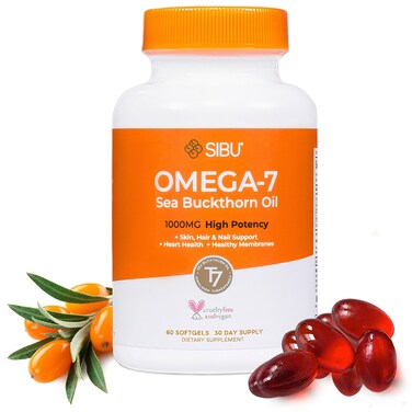 sibuOmega7 Softgels Premium Organic Himalayan Sea Buckthorn Oil 60ct 30 Day Supply  Supplement for Healthy Skin Hair Nails and Dryness