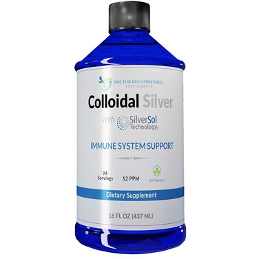 Colloidal Silver Liquid  12 PPM Premium Silver Solution 60 MCG Per Serving All Natural Vegan Immune System Support Ionic Silver Water Daily Mineral Supplement 16 Fl oz 96 Servings