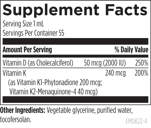 Designs for HealthEmulsiD3 Synergy 2000 IU Vitamin D Liquid with Vitamin K  Emulsified Liquid D3 K2 Drops for Immune System Support  Bone Health  GlutenFree  NonGMO 55 Servings  18oz