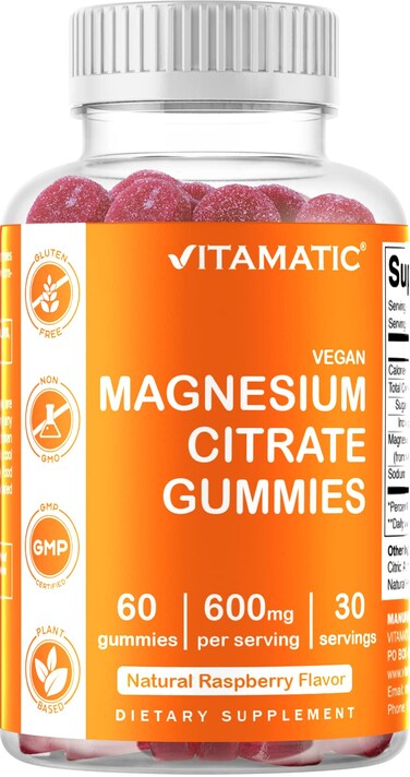 Vitamatic Magnesium Citrate Gummies 600mg per Serving  60 Vegan Gummies  Promotes Healthy Relaxation Muscle Bone  Energy Support 60 Gummies Pack of 1