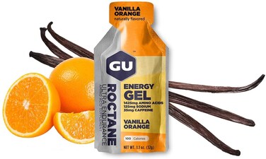 GUEnergy Roctane Ultra Endurance Energy Gel Vegan GlutenFree Kosher and DairyFree OnTheGo Sports Nutrition for Running Biking Hiking or Skiing Vanilla Orange 24 Packets