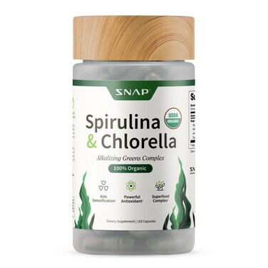 Snap Supplements USDA Organic Spirulina Chlorella Capsules  Green Superfoods for Natural Energy and Metabolic Health 120 Capsules