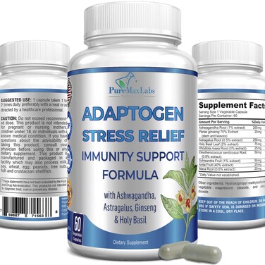 Adaptogen Stress Relief Immune Support Formula  Adaptogenic Adrenal Support with Ashwagandha Astragalus Ginseng Holy Basil Rhodiola Amla Maca Schisandra NonGMO  60 Capsules