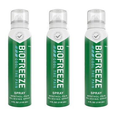 BiofreezePain Relief Aerosol Spray Arthritis Pain Reliever Knee  Lower Back Pain Relief Sore Muscle Relief Neck Pain Relief FSA Eligible 3 Pack 4 FL OZ Biofreeze Menthol Spray