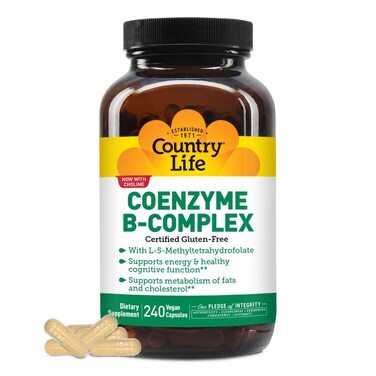 Country Life Coenzyme Vitamin B Complex Caps for Healthy Energy Support Cognitive Function  Cholesterol Metabolism Includes Methylfolate and 500mcg Vitamin B12 Gluten Free Vegan and Kosher