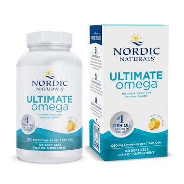 Nordic Naturals Ultimate Omega Lemon Flavor  120 Soft Gels  1280 mg Omega3  HighPotency Omega3 Fish Oil Supplement with EPA  DHA  Promotes Brain  Heart Health  NonGMO  60 Servings
