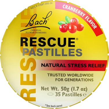 Bach RESCUE PASTILLES Cranberry Flavor Natural Stress Relief Lozenges Homeopathic Flower Essence Vegetarian Gluten  SugarFree 35 Count