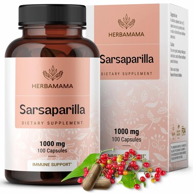 HERBAMAMASarsaparilla Root Capsules  Organic Sarsaparilla Root Powder Pills  Smilax Medica Herb Supplement  1000mg 100 Caps