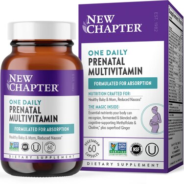 New Chapter Prenatal Vitamins One Daily Prenatal Multivitamin with Methylfolate  Choline for Healthy Mom  Baby Gluten Free  NonGMO 60 Count