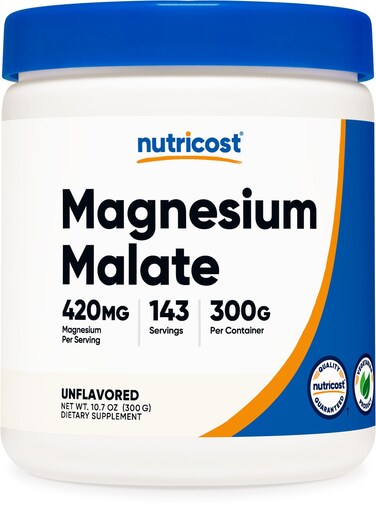 Nutricost Magnesium Malate Powder 300g  420mg of Magnesium Per Serving  NonGMO Gluten Free