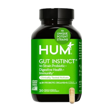 HUM Gut Instinct 30Day Supply  Daily Probiotics for Digestive Health for Women and Men  Lactobacillus  Bifidobacterium Strains for Bloating Immune Support  Healthy Gut Diversity