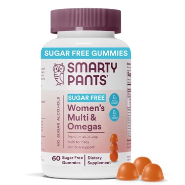 SmartyPants Womens Multivitamin Gummies Sugar Free Biotin Methylfolate Omega 3 ALA Vitamin D3 C Vitamin B12 B6 Vitamin A K  Zinc Gluten Free 60 Count 20 Day Supply