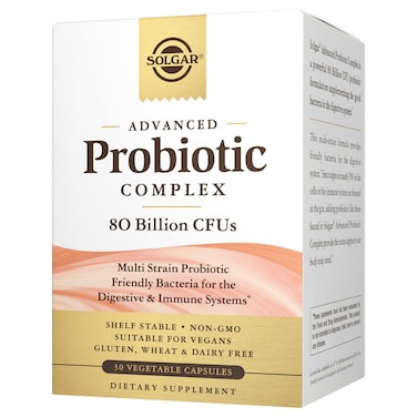 SOLGARAdvanced Probiotic Complex 30 Vegetable Capsules  80 Billion CFU Multi Strain Probiotic  Everyday Care for Digestive  Immune Systems  NonGMO Vegan Gluten  Dairy Free 30 Servings