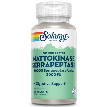 Solaray Nattokinase Serrapeptase Supplement Enteric Coated 3000 FU Nattokinase Supplement Circulation Cardiovascular Sinus Support Lab Verified 30 Servings 30 VegCaps