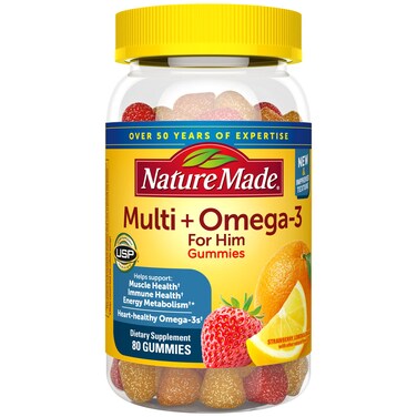 Nature Made Multivitamin for Him with Omega3 Mens Multivitamins for Daily Nutritional Support Multivitamin for Men 80 Gummy Vitamins and Minerals 40 Day Supply