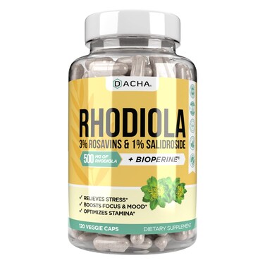 Natural Rhodiola Rosea Supplement  120 CAPS 500mg 3 Rosavins 1 Salidroside Full 4Month Supply Bioperine Enhanced Absorbtion Mood Focus and Brain Booster Clarity  Stress Support