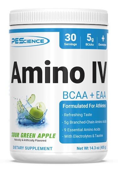 PEScienceAmino IV Sour Green Apple 60 Scoop BCAA and EAA Powder with Electrolytes