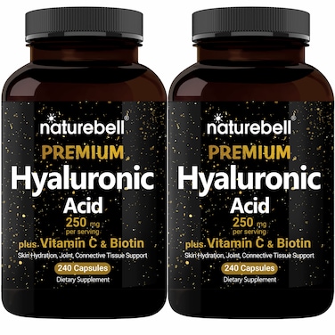 NatureBell 2 Pack Plant Based Hyaluronic Acid Supplements 250mg with 25mg Vitamin C  Biotin 5000mcg 480 Total Capsules  Essential for Hair Growth Joint Support  Hydrating Skin  NonGMO