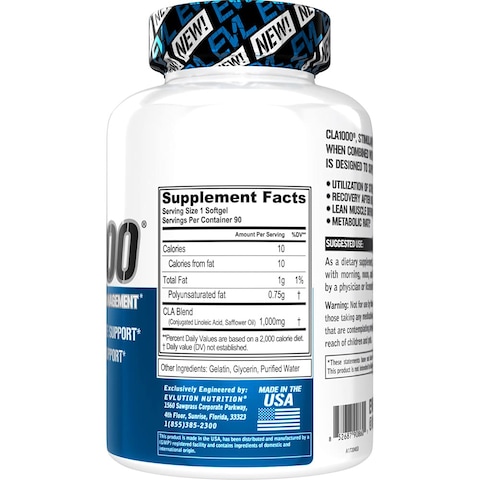Conjugated Linoleic Acid CLA Pills  CLA 1000mg Diet Pills to Support Weight Loss Fat Burning Lean Muscle and Faster Metabolism  StimulantFree CLA 1000mg Safflower Based Fat Loss Support Pills  90