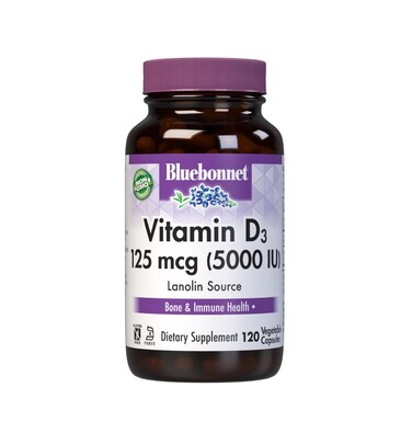 Bluebonnet Vitamin D3 5000 IU Vegetable Capsules 120 Count