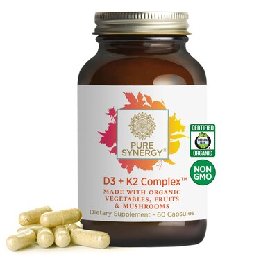 PURE SYNERGY D3  K2 Complex  Vegan Vitamin D3 K2 Complex  Organic Vitamin D3 Supplement with Vitamin K2 and K1 Plus Organic Whole Foods  Supports Bone Brain and Immune Health 60 Capsules