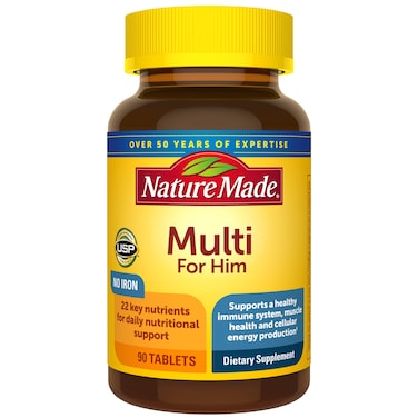 Nature Made Multivitamin For Him with No Iron Mens Multivitamins for Daily Nutritional Support Multivitamin for Men 90 Tablets 90 Day Supply