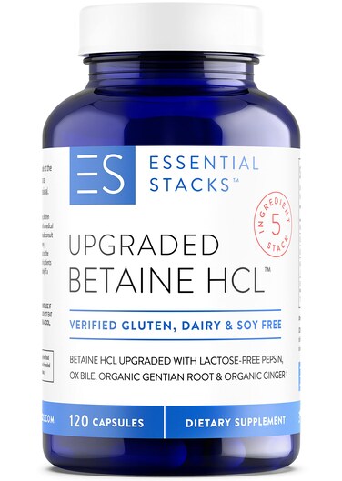 Essential Stacks Betaine HCL with Pepsin Ox Bile Organic Gentian  Ginger  Betaine Hydrochloride Supplement w Digestive Enzymes Bile  Bitters  Gluten Dairy  Soy Free 120 Capsules