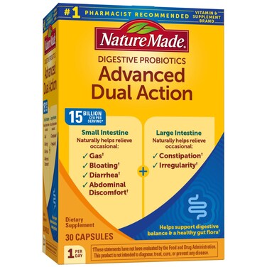 Nature MadeDigestive Probiotics Advanced Dual Action Probiotics for Women and Men 30 Probiotic Capsules 30 Day Supply