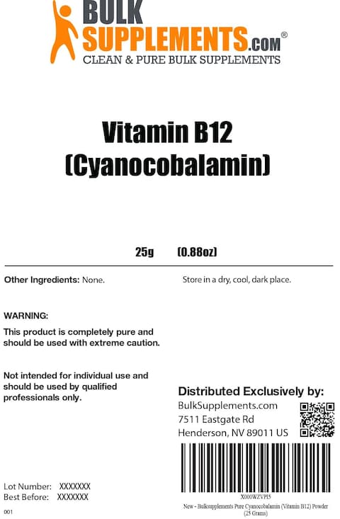 BulkSupplementscom Pure Vitamin B12 Powder  as Cyanocobalamin Vitamin B Supplements Cyanocobalamin B12 Supplement  Pure Product Multiple Servings 25g 088 oz Pack of 1