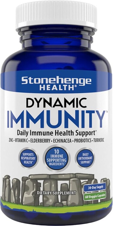 Stonehenge HealthDynamic Immunity Daily Supplement 10in1 Immune Boosters Zinc Elderberry Echinacea Vitamin C  Probiotic L Acidophilus  Supports Immune System  Respiratory Health 60 Capsules
