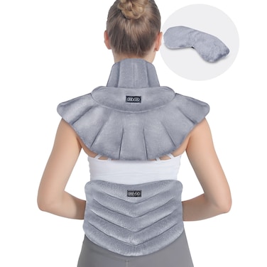 REVIXMicrowave Heating Pad for Neck and Shoulders Lower Back Pain Relief Warm Compress Heated Back Wrap with Weighted Plush Hot Eye Mask for Migraine Stress Set of 3