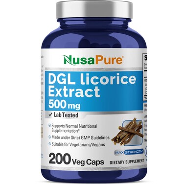 NusaPureDGL Licorice Extract 500 mg 200 Veggie Capsules VeganNonGMO