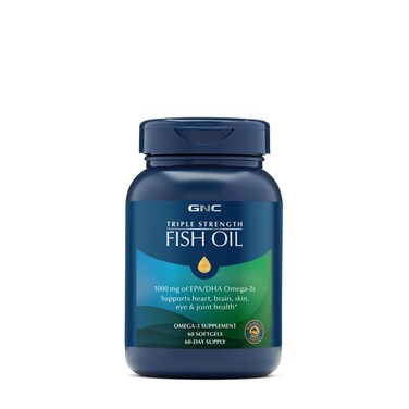 GNC Triple Strength Omega 3 Fish Oil 1000mg 60 Count Supports Joint Skin Eye and Heart Health