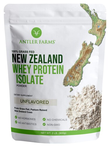 Antler Farms100 Grass Fed New Zealand Whey Protein Isolate Unflavored 30 Servings 2 lbs  Pure and Clean Cold Processed Rapidly Absorbed Keto Friendly