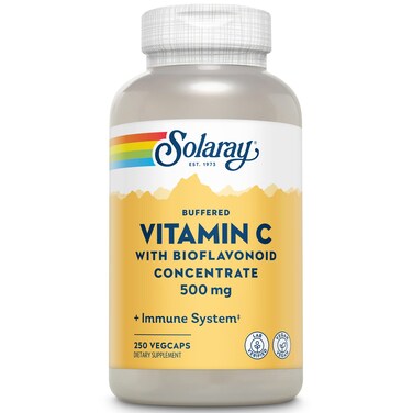 Solaray Buffered Vitamin C 500mg with Bioflavonoids Rose HIPS and Acerola Cherry Immune Support Supplement Easy to Digest Vegan Lab Verified 250 Servings 250 VegCaps