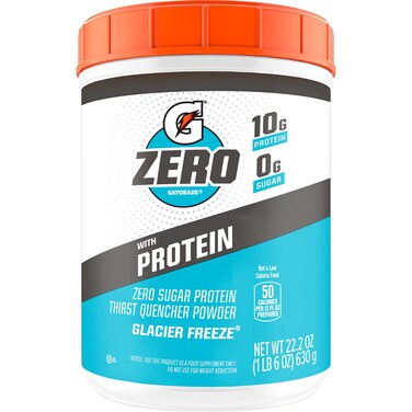 Gatorade Zero with Protein Powder 10g Whey Protein Isolate Zero Sugar Electrolytes Glacier Freeze 1LB 6 OZ Canister Pack of 1