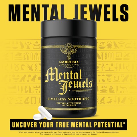 Ambrosia Mental Jewels Capsules  Cognitive Enhancer  Increase Memory Communication Skills Concentration  Focus  Alpha GPC Choline BaCognize  120 Veggie Capsules 30 Day Supply